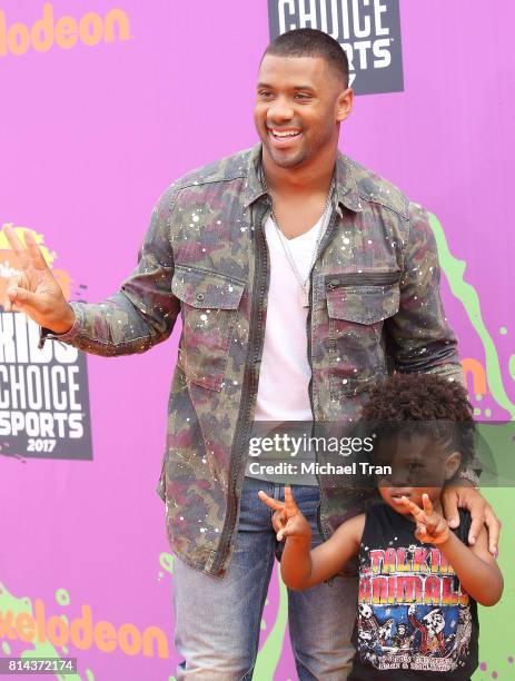 Russell Wilson and Future Zahir Wilburn arrive at Nickelodeon Kids' Choice Sports Awards 2017 held at Pauley Pavilion on July 13, 2017 in Los...