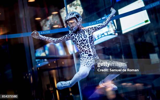 Amy Watson during indoor sky diving Exhibition in Madrid on July 14, 2017 in Madrid, Spain.