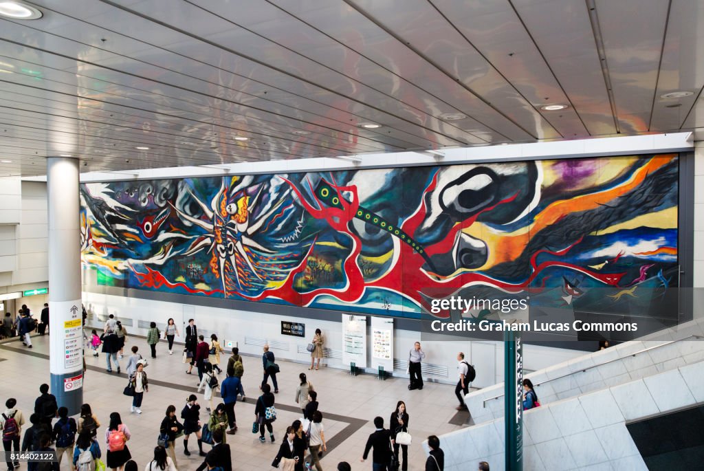 Mural by Okamoto Taro called Myth of Tomorrow on Display in Shibuya Station, Tokyo, Japan