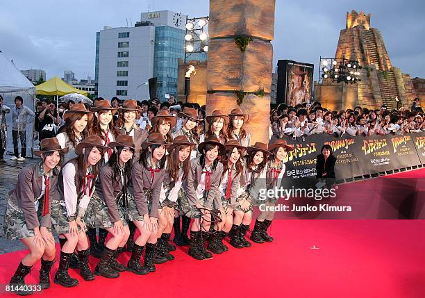 Pop group AKB 48 attend "Indiana Jones and the Kingdom of the Crystal Skull" Japan Premiere at the National Yoyogi Gymnasium on June 5, 2008 in...