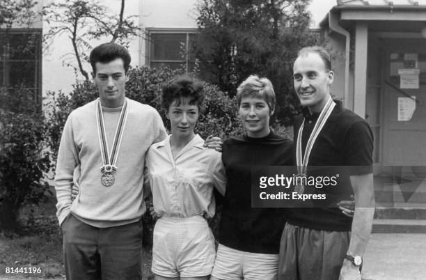 British gold medal winners at the Tokyo Olympics, 23rd October 1964. Left to right: long jumper Lynn Davies, 800-metre runner Ann Packer, long jumper...