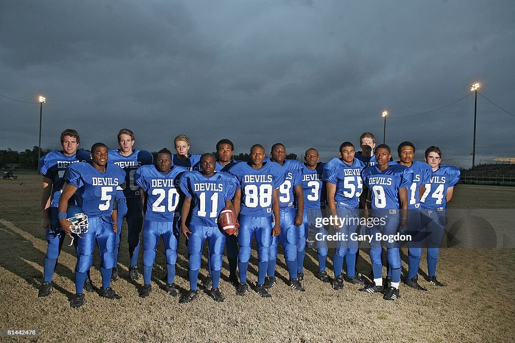 Portrait of Hughes High team before game vs Brinkley HS, Hughes, AR