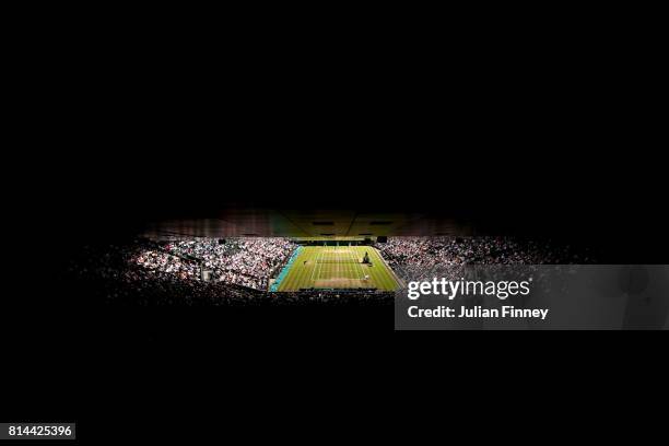 General view of play during the Gentlemen's Singles semi final match between Sam Querrey of The United States and Marin Cilic of Croatia on day...