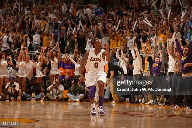 Basketball: NBA Playoffs, Los Angeles Lakers Kobe Bryant victorious during Game 4 vs Phoenix Suns, Los Angeles, CA 4/30/2006