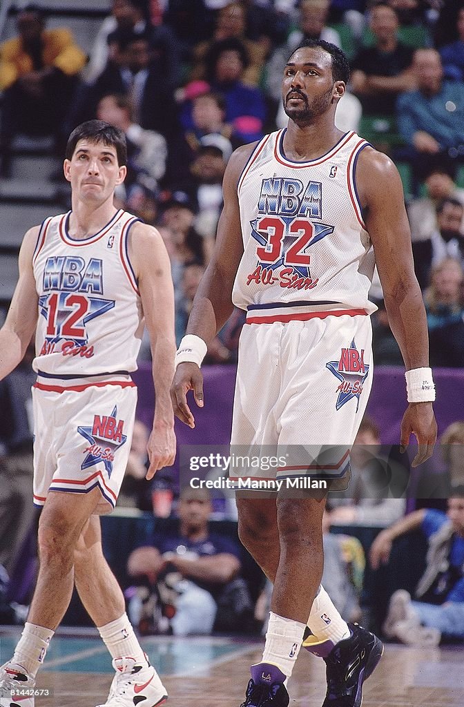 All Star Game, West's John Stockton and Karl Malone during game vs