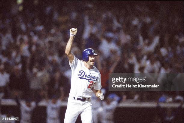 Baseball: World Series, Los Angeles Dodgers Kirk Gibson victorious after hitting HR vs Oakland Athletics, Los Angeles, CA
