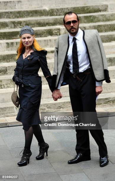 Fashion Designer Vivienne Westwood and Andreas Kronthaler attend Yves Saint Laurent's Funeral Service on June 5, 2008 at Eglise Saint-Roch in Paris,...