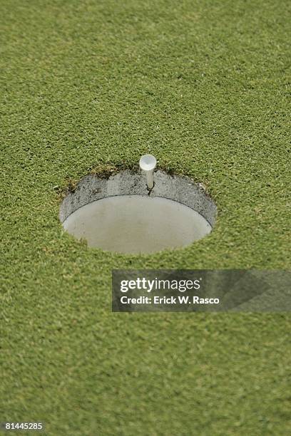 Golf: View of cup, hole at Hamilton Farm GC, Gladstone, NJ 7/28/2006