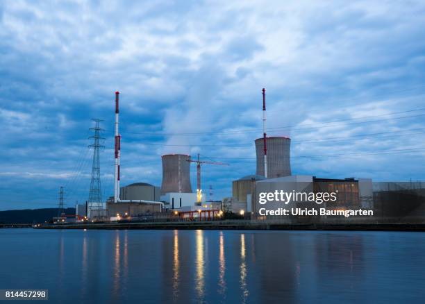 The Blue Hour- exterior view of the Nuclear power station Tihange at the river Maas.