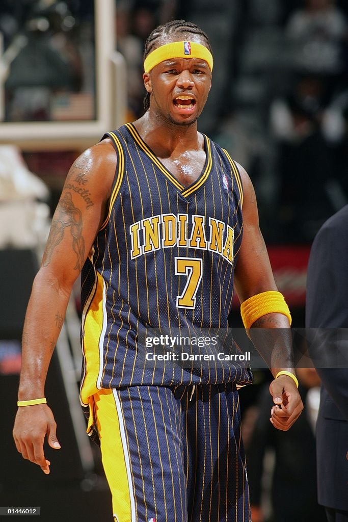 Closeup of Indiana Pacers Jermaine O'Neal during game vs San Antonio