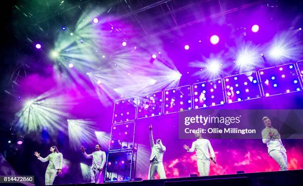 Kevin Richardson, Howie Dorough, AJ McLean, Brian Littrell and Nick Carter of Backstreet Boys performs onstage headlining Day 4 of the 50th Festival...
