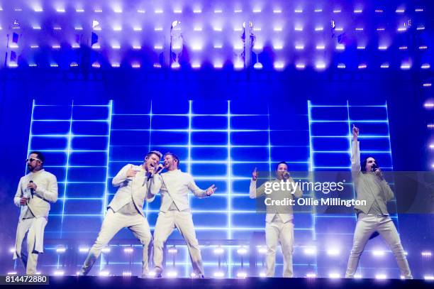 McLean, Nick Carter, Brian Littrell, Howie Dorough and Kevin Richardson of Backstreet Boys perform onstage headlining Day 4 of the 50th Festival...