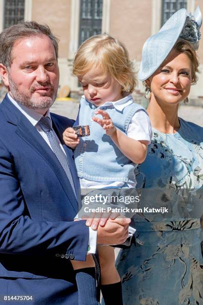 Princess Madeleine of Sweden, Chris O'Neill and Prince Nicolas of Sweden arrive for a thanksgiving service on the occasion of The Crown Princess...