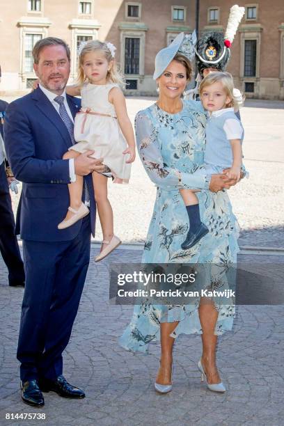 Princess Madeleine of Sweden, Chris O'Neill, Princess Leonore of Sweden and Prince Nicolas of Sweden arrive for a thanksgiving service on the...