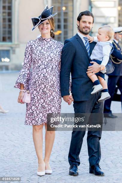 Prince Carl Philip of Sweden, Princess Sofia of Sweden and Prince Alexander arrive for a thanksgiving service on the occasion of The Crown Princess...