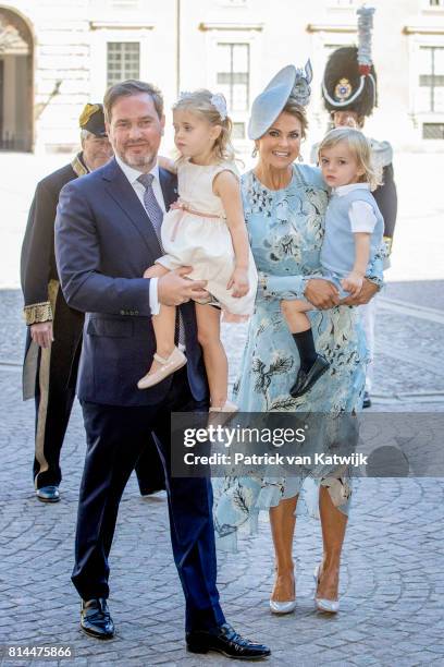 Princess Madeleine of Sweden, Chris O'Neill, Princess Leonore of Sweden and Prince Nicolas of Sweden arrive for a thanksgiving service on the...