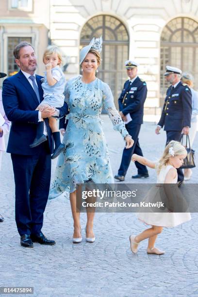 Princess Madeleine of Sweden, Chris O'Neill, Princess Leonore of Sweden and Prince Nicolas of Sweden arrive for a thanksgiving service on the...