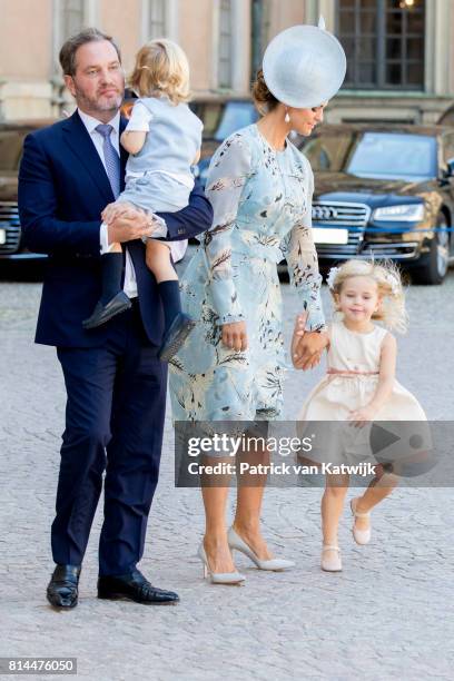 Princess Madeleine of Sweden, Chris O'Neill, Princess Leonore of Sweden and Prince Nicolas of Sweden arrive for a thanksgiving service on the...