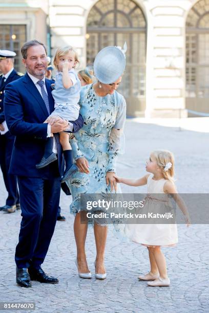 Princess Madeleine of Sweden, Chris O'Neill, Princess Leonore of Sweden and Prince Nicolas of Sweden arrive for a thanksgiving service on the...