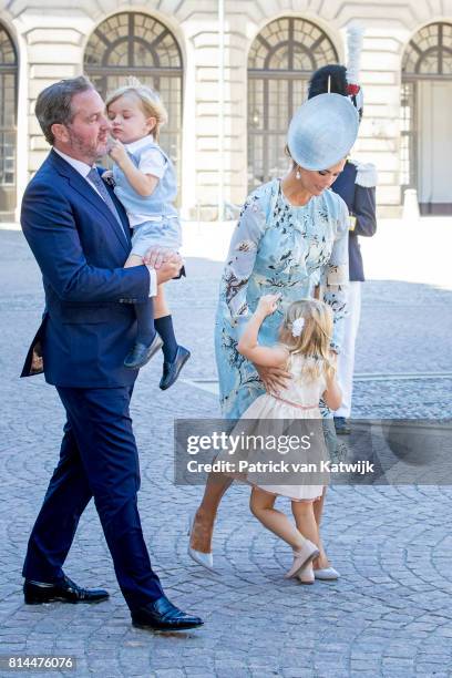 Princess Madeleine of Sweden, Chris O'Neill, Princess Leonore of Sweden and Prince Nicolas of Sweden arrive for a thanksgiving service on the...