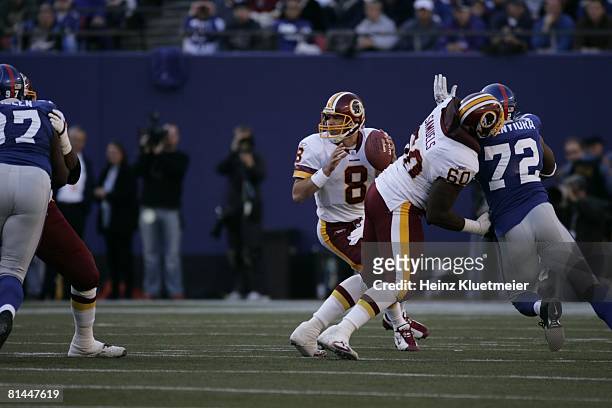 Football: Washington Redskins QB Mark Brunell in action, making pass vs New York Giants, East Rutherford, NJ