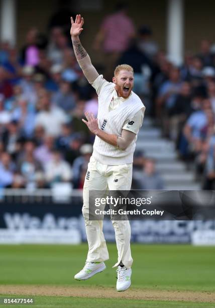 Ben Stokes of England successfully appeals for the wicket of South Africa captain Faf du Plessis during day one of the 2nd Investec Test match...