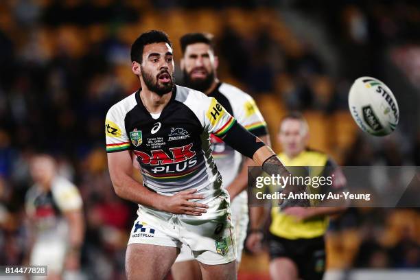 Tyrone May of the Panthers in action during the round 19 NRL match between the New Zealand Warriors and the Penrith Panthers at Mt Smart Stadium on...