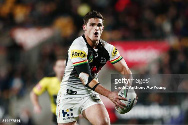 Nathan Cleary of the Panthers makes a run during the round 19 NRL match between the New Zealand Warriors and the Penrith Panthers at Mt Smart Stadium...