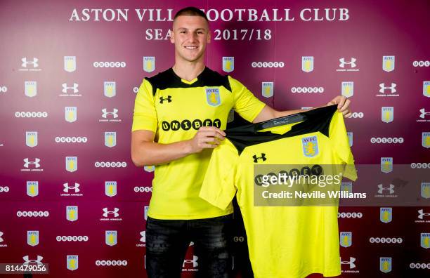 New loan signing Sam Johnstone of Aston Villa poses for a picture at the club's training ground at Bodymoor Heath on July 12, 2017 in Birmingham,...