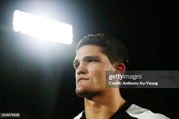 Nathan Cleary of the Panthers is interviewed after winning the round 19 NRL match between the New Zealand Warriors and the Penrith Panthers at Mt...