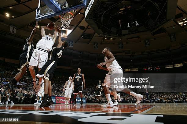 College Basketball: NIT preseason playoffs, Providence Tuukka Kotti in action vs Wake Forest Jamaal Levy and Chris Paul , New York, NY