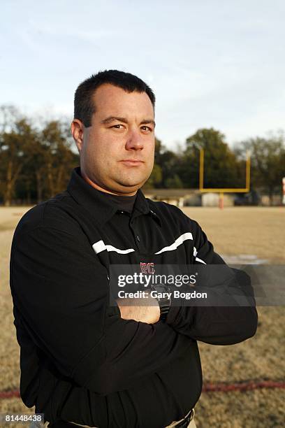 High School Football: Closeup portrait of East Poinsett County coach Dusty Meek before game vs Barton HS, Lepanto, AR 11/2/2006