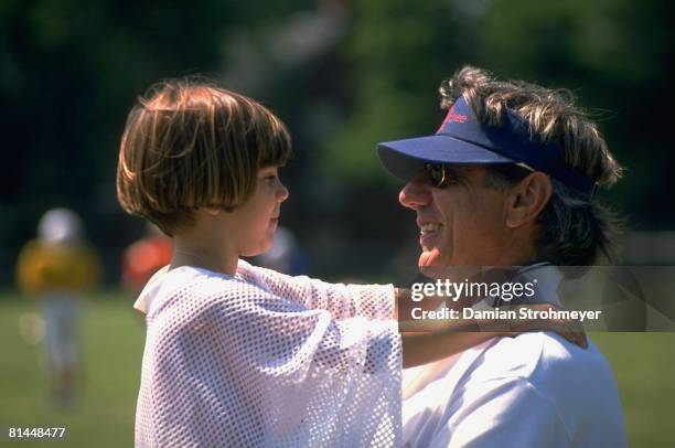 Football: Portrait of former QB Joe Namath with daughter Olivia at his football camp, Hambden, CT 7/1/1997