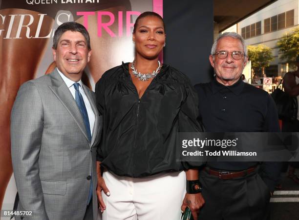 Universal Filmed Ent Group Chairman Jeff Shell, Queen Latifah and NBCUniversal Vice Chairman Ron Meyer attend the Premiere Of Universal Pictures'...