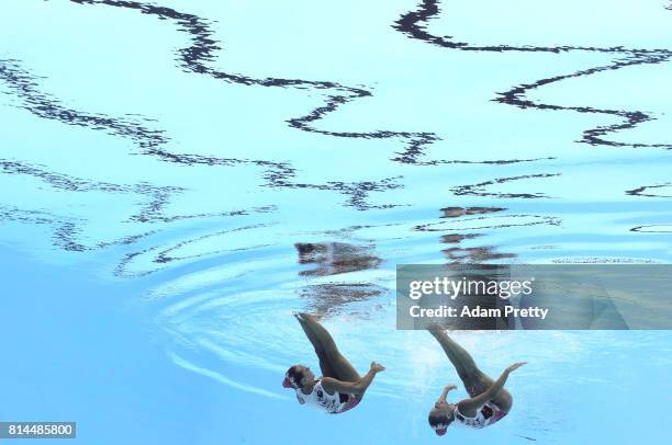 Yekaterina Nemich and Alexandra and Nemich of Kazakhstan compete during the Womens Synchronised Duet Technical, Preliminary round on day one of the...