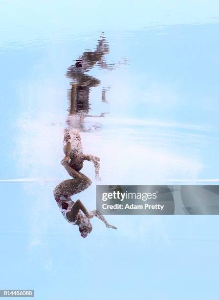 Yekaterina Nemich and Alexandra and Nemich of Kazakhstan compete during the Womens Synchronised Duet Technical, Preliminary round on day one of the...