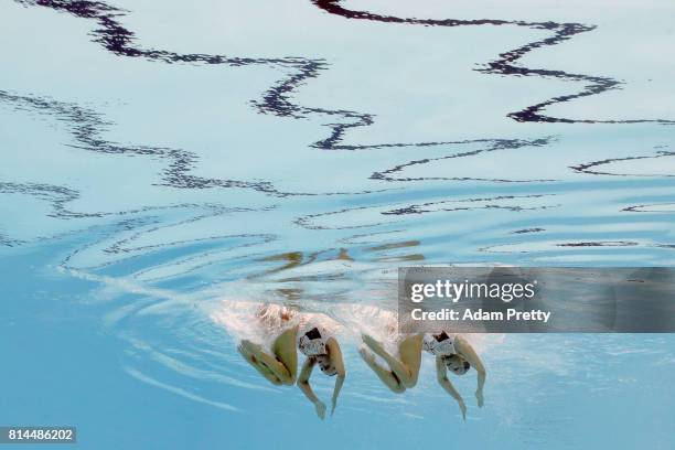 Yekaterina Nemich and Alexandra and Nemich of Kazakhstan compete during the Womens Synchronised Duet Technical, Preliminary round on day one of the...