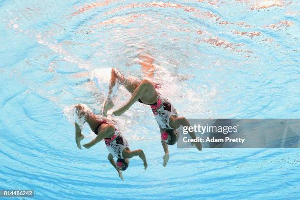 Yekaterina Nemich and Alexandra and Nemich of Kazakhstan compete during the Womens Synchronised Duet Technical, Preliminary round on day one of the...