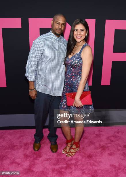 Comedian Finesse Mitchell and Adris Debarge arrive at the premiere of Universal Pictures' "Girls Trip" at the Regal LA Live Stadium 14 on July 13,...