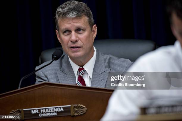 Representative Bill Huizenga, a Republican from Michigan and chairman of the House Capital Markets, Securities, and Investment Subcommittee, speaks...