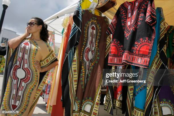 African heritage clothing vendor at the Cinco de MiMo Festival.