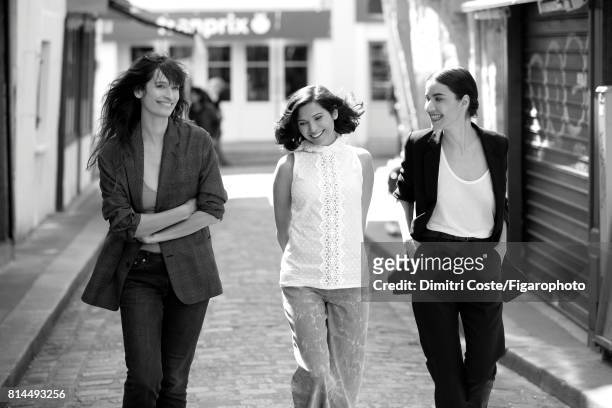 Model Caroline de Maigret and writers Julia Kerninon and Cecile Ladjali are photographed for Madame Figaro on May 10, 2017 in Paris, France. Maigret:...