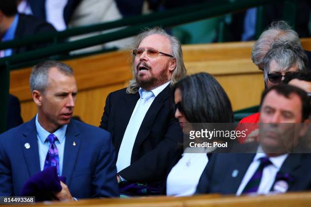Barry Gibb looks on from the centre court royal box on day eleven of the Wimbledon Lawn Tennis Championships at the All England Lawn Tennis and...