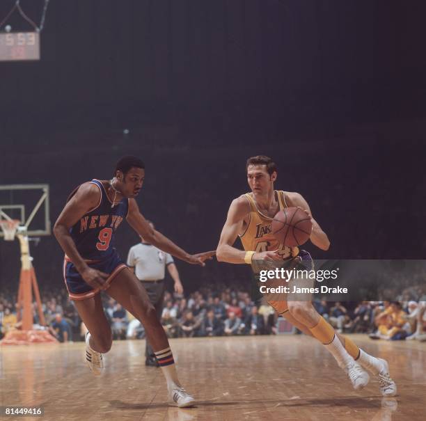 Basketball: finals, Los Angeles Lakers Jerry West in action vs New York Knicks Dave Stallworth , Los Angeles, CA 5/6/1970