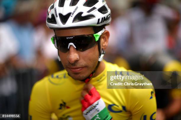 Fabio Aru of Italy riding for Astana Pro Team in the leader's jersey prepares to start during stage 13 of the 2017 Le Tour de France, a 101km stage...