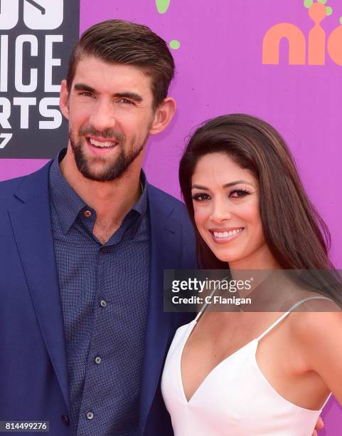 Olympic Swimmer Michael Phelps and wife Nicole Johnson attend the 2017 Nickelodeon Kids' Choice Sports Awards at Pauley Pavilion on July 13, 2017 in...