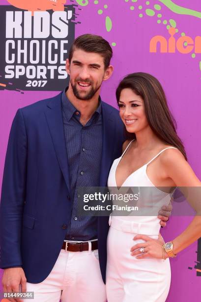 Olympic Swimmer Michael Phelps and wife Nicole Johnson attend the 2017 Nickelodeon Kids' Choice Sports Awards at Pauley Pavilion on July 13, 2017 in...