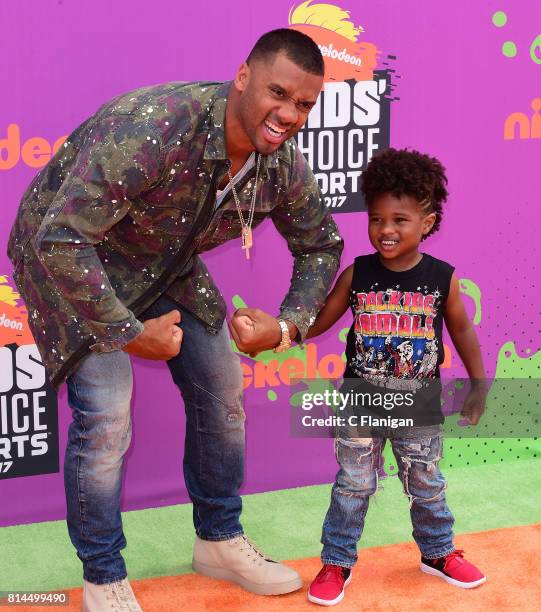 Host Russell Wilson and Future Zahir Wilburn attend Nickelodeon Kids' Choice Sports Awards 2017 at Pauley Pavilion on July 13, 2017 in Los Angeles,...