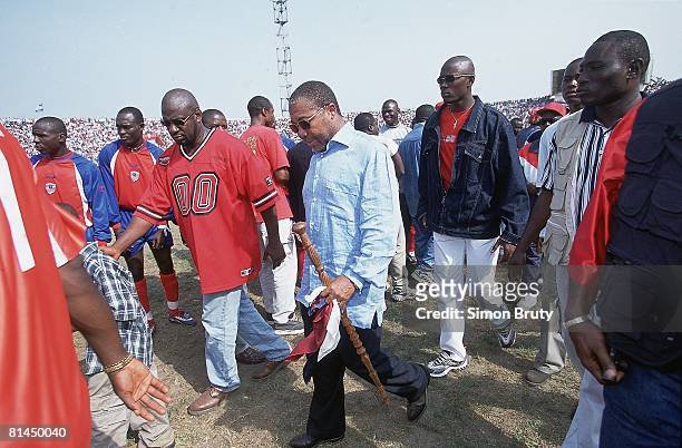 Soccer: World Cup Qualifying, LBR President Charles Taylor attending match vs Sierra Leone, Monrovia, Liberia 2/24/2001