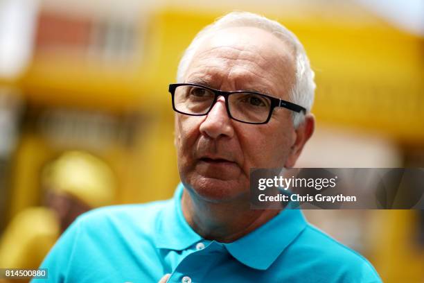 Giuseppe Martinelli, sporting director for Astana Pro Team talks with the media prior to stage 13 of the 2017 Le Tour de France, a 101km stage from...